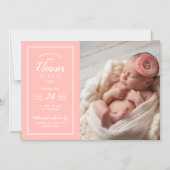 Koraal Baby Meisje Magnetische Foto Geboorte Aanko Magnetische Uitnodiging (Voorkant)