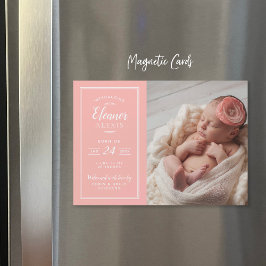 Koraal Baby Meisje Magnetische Foto Geboorte Aanko Uitnodiging