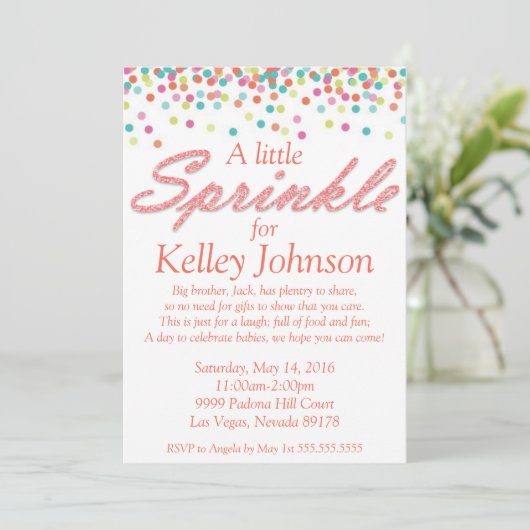 Koraal Baby Sprinkle Shower Uitnodigen Kaart (Staand voorkant)