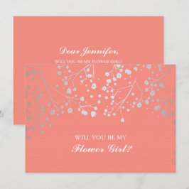 Koraal Baby's Breath Trouw Bloemenmeisje Uitnodigi Kaart