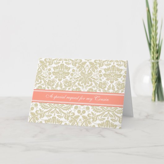 Koraal Beige Damask Cousin Bruidsmeisje Uitnodigin (Voorkant)