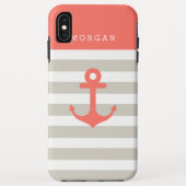 Koraal Beige Strepen - Schattig Scheepsanker Monog Case-Mate iPhone Case (Achterkant)