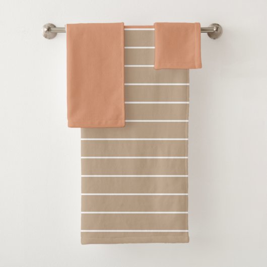 Koraal Beige Two Tone Stripes Bad Handdoek (Insitu)