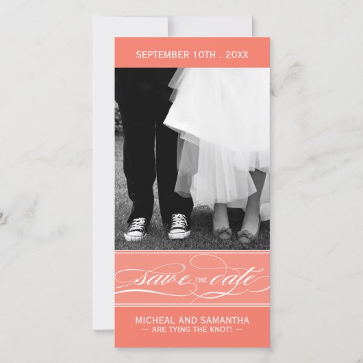 Koraal Bewaar de datumfotokaart (4x8) Save The Date (Voorkant)