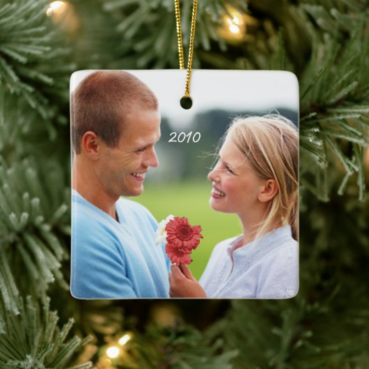 Koraal  Bird Save the Date Foto Vogelkooi Keramisch Ornament (Boom)