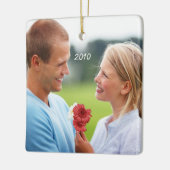 Koraal  Bird Save the Date Foto Vogelkooi Keramisch Ornament (Links)