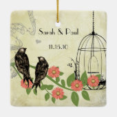 Koraal  Bird Save the Date Foto Vogelkooi Keramisch Ornament (Achterkant)