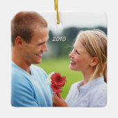 Koraal  Bird Save the Date Foto Vogelkooi Keramisch Ornament (Voorkant)