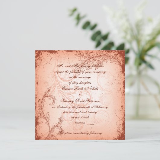  Koraal Blad Blad Bloeiende bruiloft Kaart (Staand voorkant)