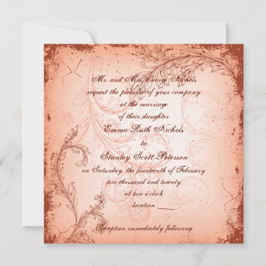  Koraal Blad Blad Bloeiende bruiloft Kaart (Voorkant)