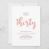 Koraal & Blauw Eenvoudig 30e verjaardag Uitnodigin Kaart (Voorkant)