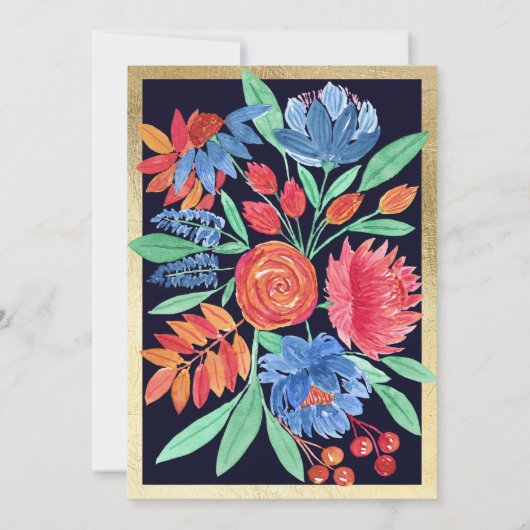 Koraal Blauw Goud Bloemen Waterverf Bachelorette Kaart (Achterkant)