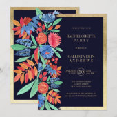 Koraal Blauw Goud Bloemen Waterverf Bachelorette Kaart (Voorkant / Achterkant)