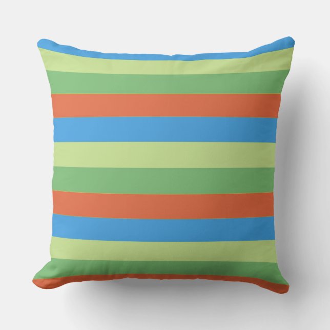 Koraal Blauw Groen Moderne Strepen Kussen (Voorkant)