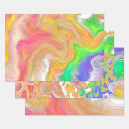 Koraal, blauw, groen, roze Abstracte vloeiende kun Inpakpapier Vel (Set)