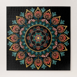 Koraal Blauw Mandala, Heilige Geometrie Boho Etnis Legpuzzel