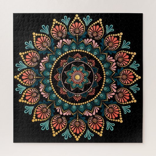 Koraal Blauw Mandala, Heilige Geometrie Boho Etnis Legpuzzel (Verticaal)