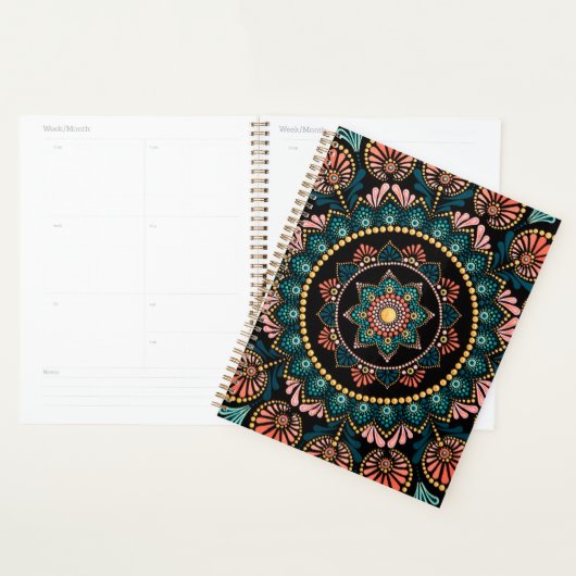 Koraal Blauw Mandala, Heilige Geometrie Boho Etnis Planner (Display)
