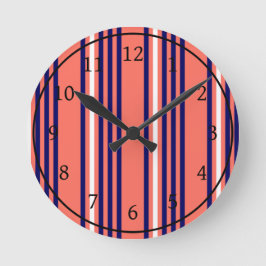 Koraal, blauw van de marine en wit vijf strepen pa ronde klok