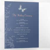 Koraal blauwe vlinder liefdesverhaal bruiloft drieluik programma (Binnenzijde eerst)