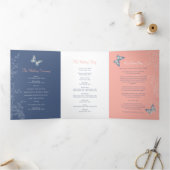 Koraal blauwe vlinder liefdesverhaal bruiloft drieluik programma (Binnen)