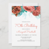 Koraal Blauwgroen Blauw Bloemen 70ste Verjaardagsf Kaart (Voorkant)