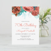 Koraal Blauwgroen Blauw Bloemen 70ste Verjaardagsf Kaart (Staand voorkant)