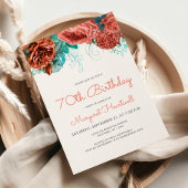 Koraal Blauwgroen Blauw Bloemen 70ste Verjaardagsf Kaart