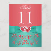 Koraal, Blauwgroen Bloemen, Harten Tafelnummer Pos (Voorkant)