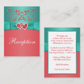 Koraal, Blauwgroen Bloemen, Hearts Enclosure Kaart (Voorkant / Achterkant)