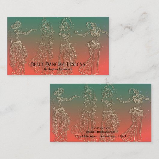 Koraal Blauwgroen buikdanslessen Dansers Dans Visitekaartje (Voorkant / Achterkant)