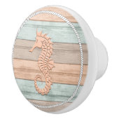 Koraal, Blauwgroen en Tan Beach Wood - Nautical Se Keramische Knop (Rechts)