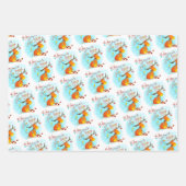 Koraal Blauwgroen Goud Glitter Oh Deer Gelukkig Ni Inpakpapier Vel (Voorkant 3)