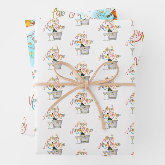 Koraal Blauwgroen Goud Glitter Oh Deer Gelukkig Ni Inpakpapier Vel (In situ)