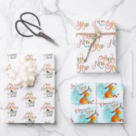 Koraal Blauwgroen Goud Glitter Oh Deer Gelukkig Ni Inpakpapier Vel