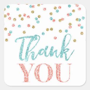 Koraal Blauwgroen Gouden Confetti Dank u Favor Sti Vierkante Sticker
