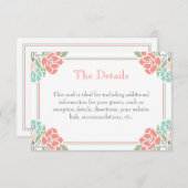 Koraal - Blauwgroen groen - hedendaags huwelijk Informatiekaartje (Voorkant / Achterkant)