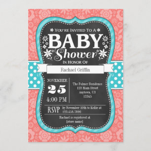 Koraal Blauwgroen karton Floral Baby shower Invite Kaart