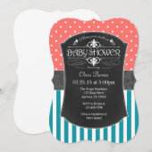 Koraal Blauwgroen Krijtbord Stripes Baby shower Ui Kaart (Voorkant / Achterkant)