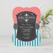 Koraal Blauwgroen Krijtbord Stripes Baby shower Ui Kaart (Staand voorkant)