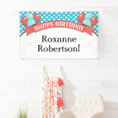 Koraal Blauwgroen Polka Dot Balloon Birthday Banne Spandoek (Insitu)