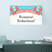 Koraal Blauwgroen Polka Dot Balloon Birthday Banne Spandoek (Beurs)