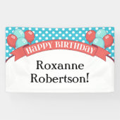 Koraal Blauwgroen Polka Dot Balloon Birthday Banne Spandoek (Horizontaal)
