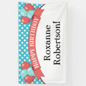 Koraal Blauwgroen Polka Dot Balloon Birthday Banne Spandoek (Verticaal)