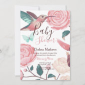 Koraal blauwgroen roze vogel floreel Baby shower Kaart (Voorkant)