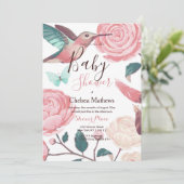 Koraal blauwgroen roze vogel floreel Baby shower Kaart (Staand voorkant)