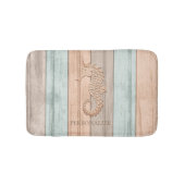 Koraal, Blauwgroen, & Tan Beach Hout / Zeepaardje Badmat (Voorkant)