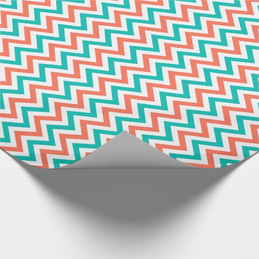 Koraal, Blauwgroen, wit groot Chevron ZigZag Patte Cadeaupapier (Hoek)