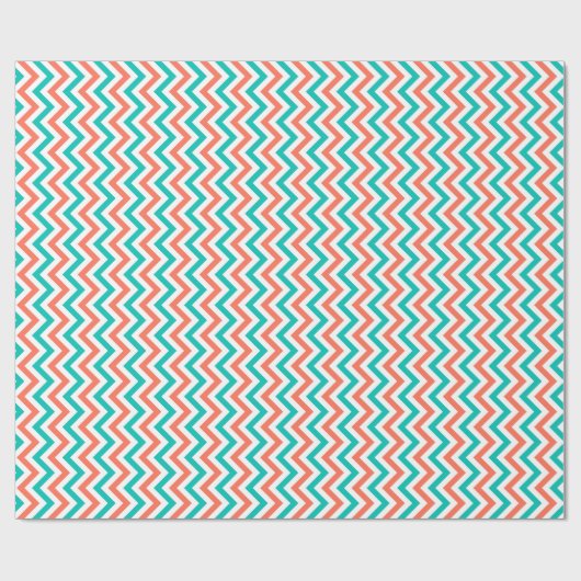 Koraal, Blauwgroen, wit groot Chevron ZigZag Patte Cadeaupapier (Vlak)