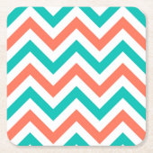 Koraal, Blauwgroen, wit groot Chevron ZigZag Patte Kartonnen Onderzetters (Voorkant)